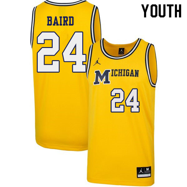 Youth #24 C.J. Baird Michigan Wolverines 1989 Retro College Basketball Jerseys Sale-Yellow - Click Image to Close